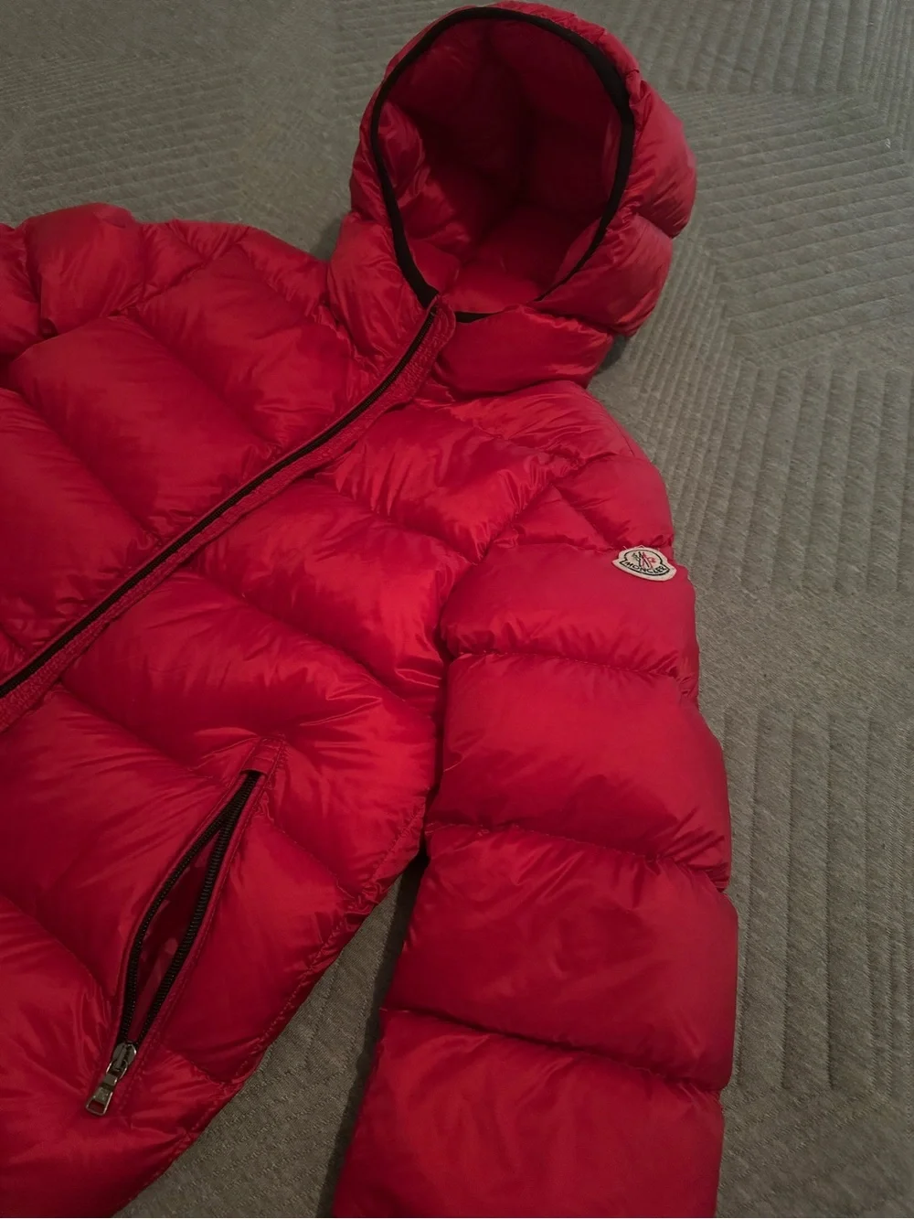 Moncler Kids Red Puffer Jacket with Hood